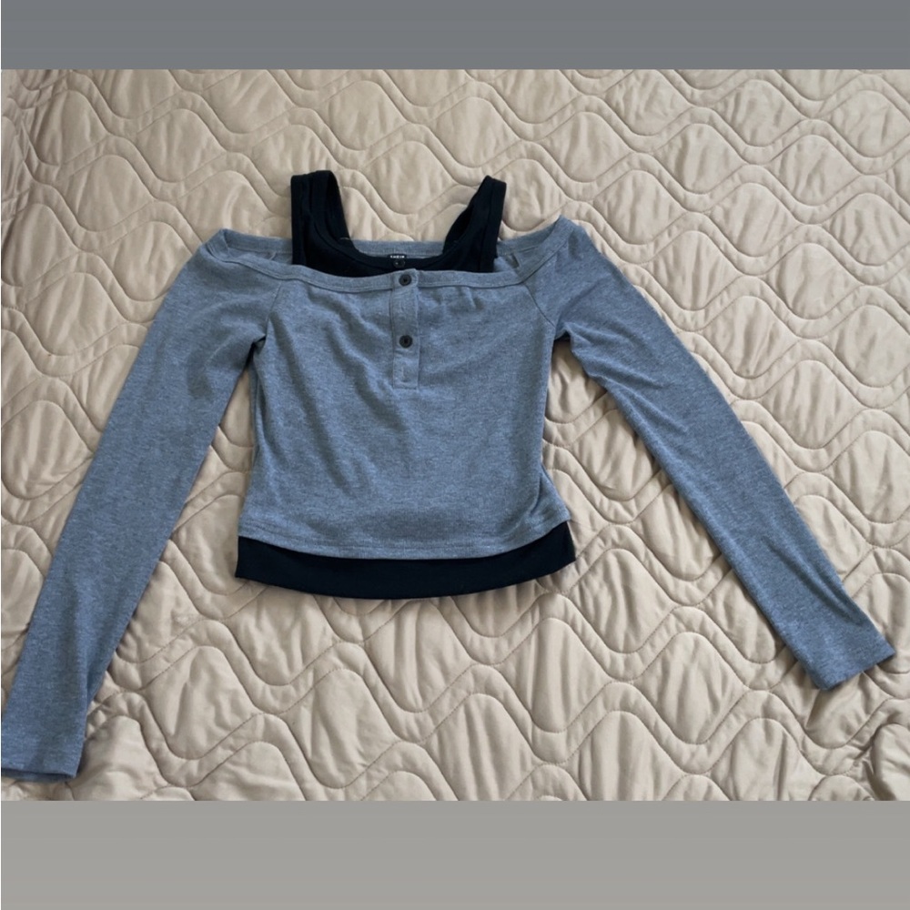 SHEIN Two-Tone Off-Shoulder Long Sleeve Top